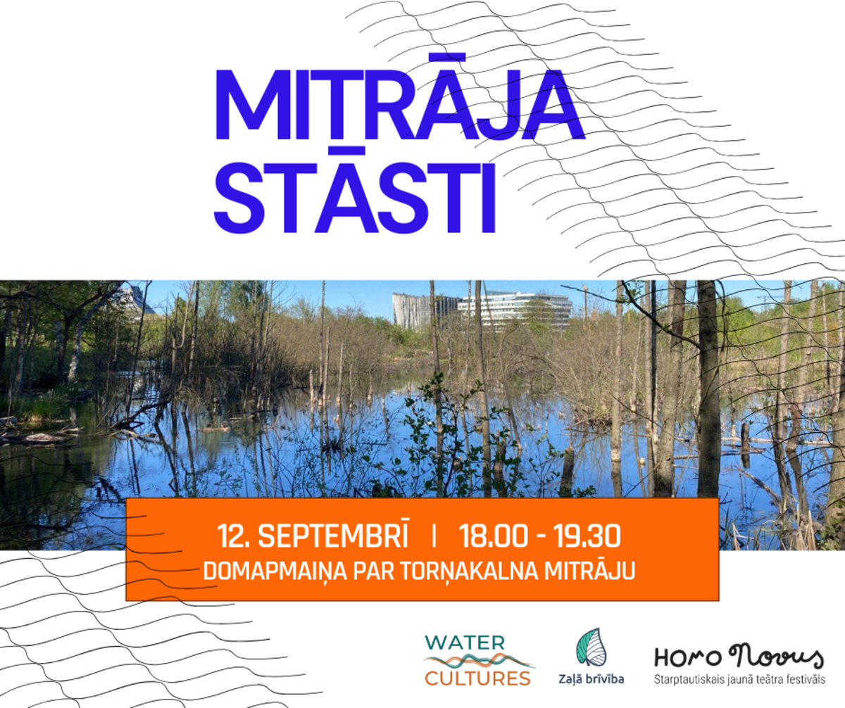 Attēlā redzams pasākuma "Mitrāja stāsti" plakāts. Augšējā daļā redzams virsraksts "Mitrāja stāsti" zilā krāsā. Centrālajā daļā redzams Torņakalna mitrājs. Oranžajā taisnstūrī pievienota informācija par pasākumu. Attēlā redzams pasākuma "Mitrāja stāsti" plakāts. Augšējā daļā redzams virsraksts "Mitrāja stāsti" zilā krāsā. Centrālajā daļā redzams Torņakalna mitrājs. Oranžajā taisnstūrī pievienota informācija par pasākumu.